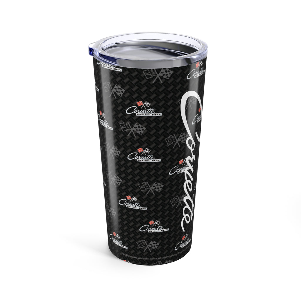 Corvette C2 Logo Toss  Pattern Carbon Tumbler 20oz | Retro Car Lover Travel Cup, Gift for Him, Car Enthusiast, Father's Day, Road Trip