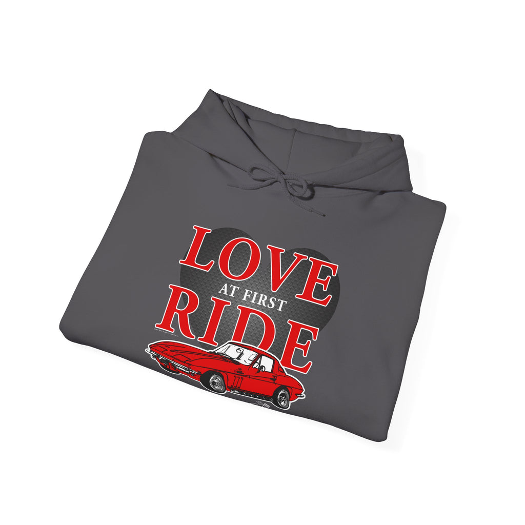 Chevrolet Corvette C2 Love at First Ride Personalized Cotton-Blend Hoodie, Unisex Pullover Sweatshirt, Gift for Car Enthusiasts