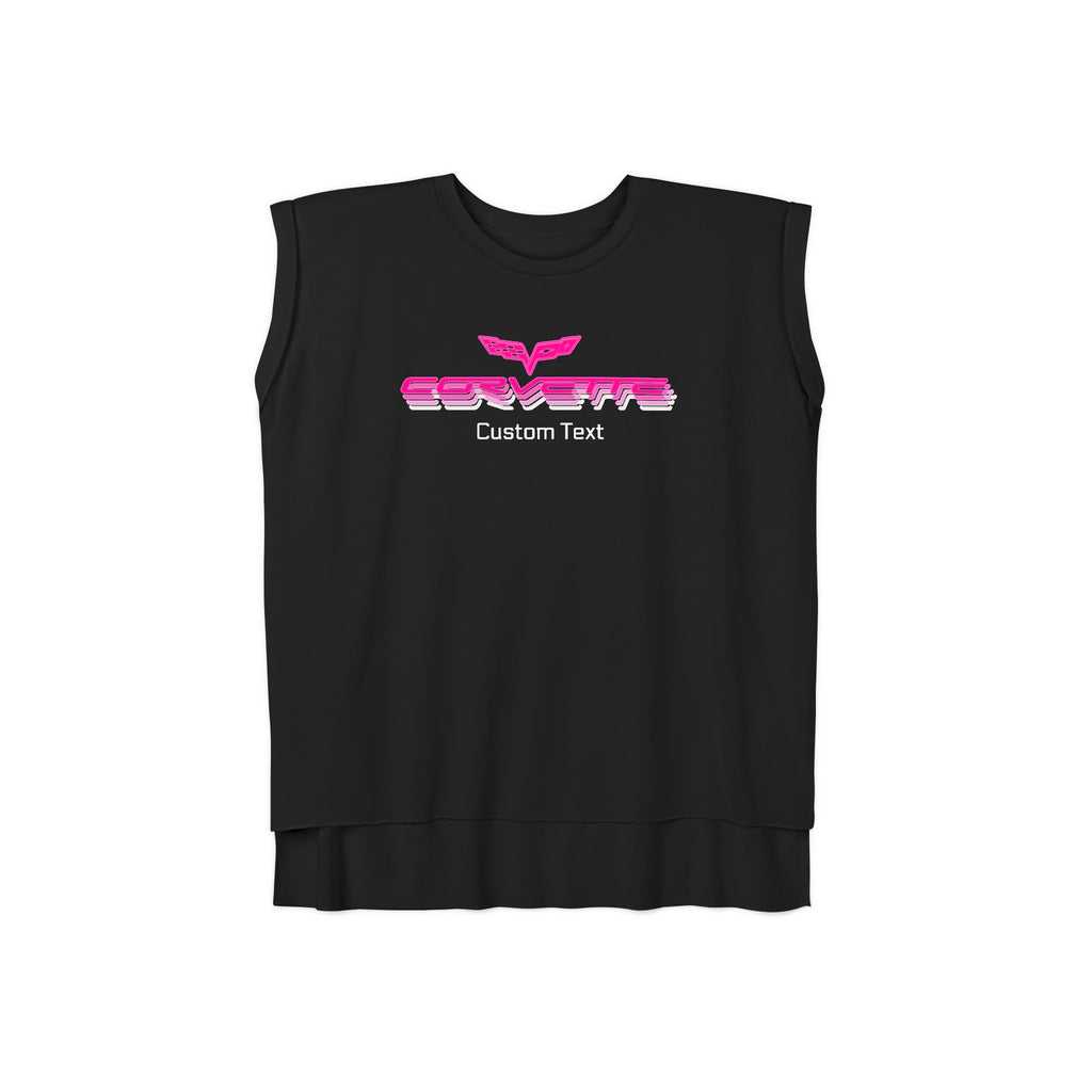 Corvette C6 Personalized Pink Gradient Script Women’s Flowy Muscle Tee, Versatile Sporty Style & Rolled Cuffs