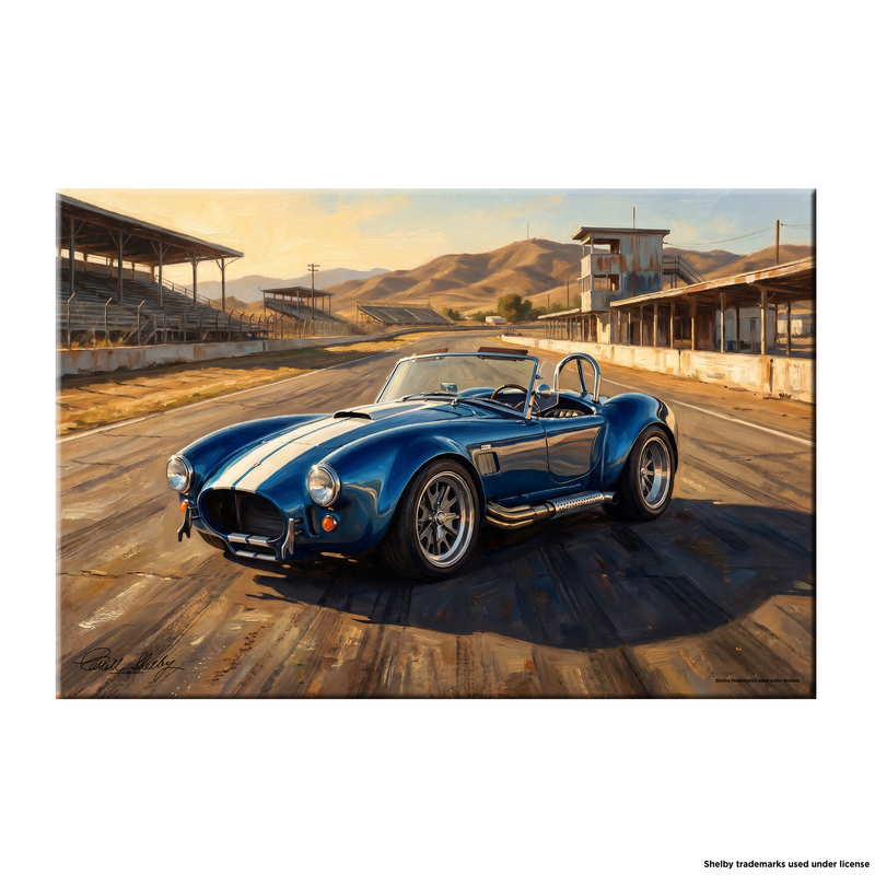 Carroll Shelby Blue Cobra 427 Open-Top Roadster Racetrack Canvas Wall Art
