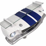 Sunbeltgifts 1966 Carroll Shelby GT350 Floating Shelf, White with Blue Stripes, 19.7x5.9x7.9 inches, Tempered Glass, LED Headlights, Automotive Wall Decor, Shelby Lover Gift, Vintage Car Enthusiast