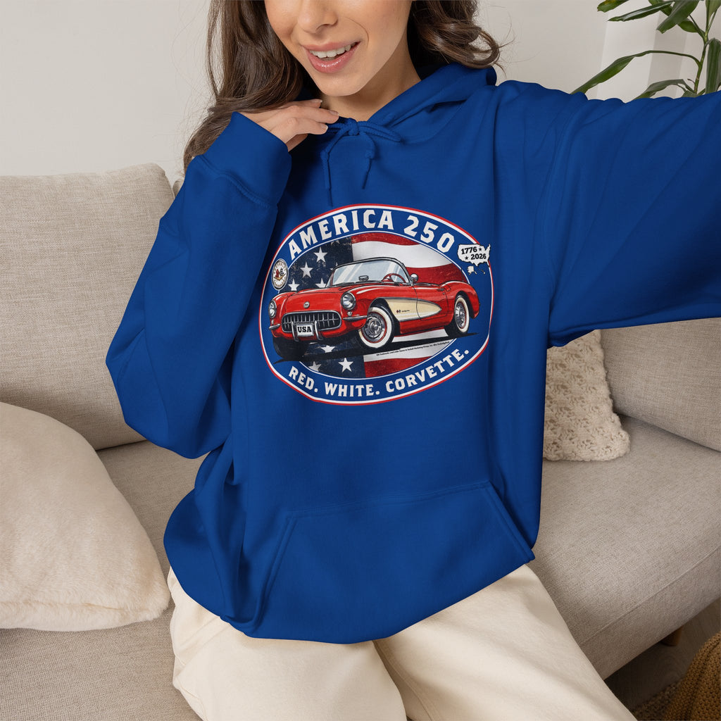 Corvette C1 "Red. White. Corvette." America 250 Oval Pullover Hoodie