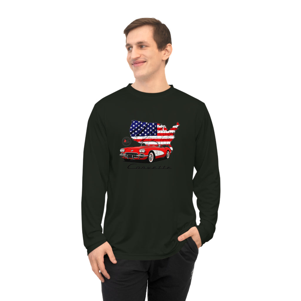 C1 Corvette American Classic Emblem Long Sleeve Performance Tee Shirt – Legends of the Road, Perfect for the Corvette Fan