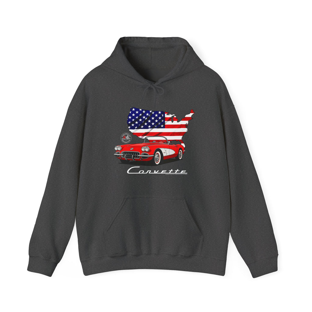 C1 Corvette American Flag Cotton Blend Hooded Sweatshirt – Legends of the Road, Perfect for the Corvette Fan