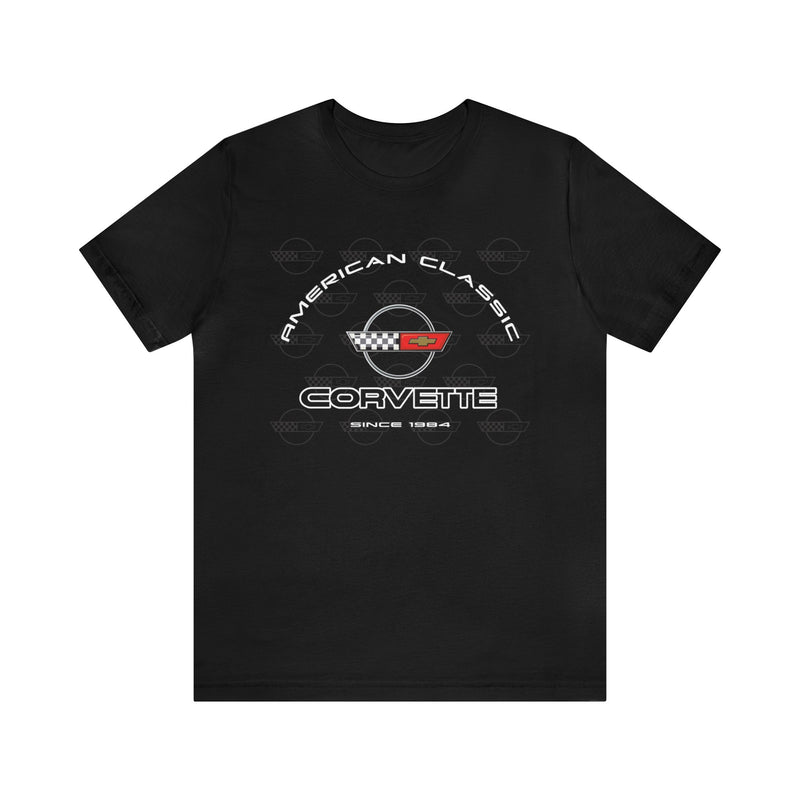 Corvette C4 Arch Flag Unisex Short Sleeve T-Shirt, Chevy Gift for Corvette Fans, Car Lovers, Corvette Owners Tee