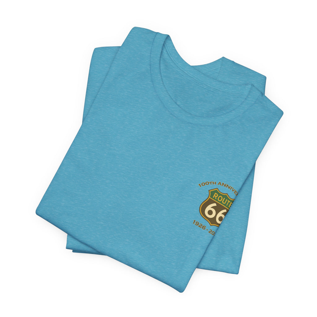 Legends of Route 66 100th Anniversary Landmark Map Design Cotton Front and Back Printed Short Sleeve Tee