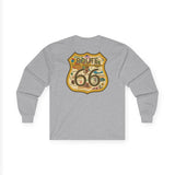 Legends of Route 66 100th Anniversary Iconic Highway Shield Design Cotton Front and Back Printed Tee - Long Sleeve