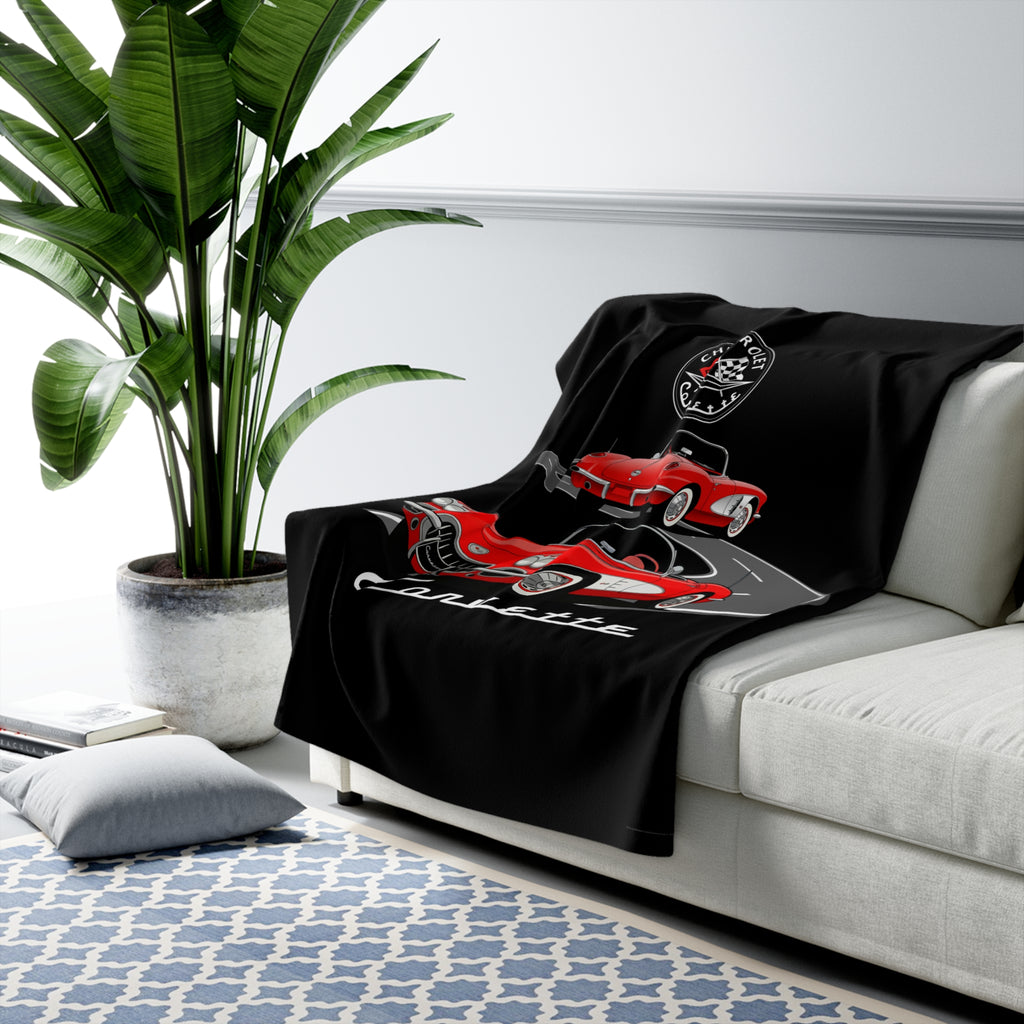 C1 Corvette Dual View 50 x 60 Inch Sherpa Fleece Blanket – Legends of the Road, Perfect for the Corvette Fan