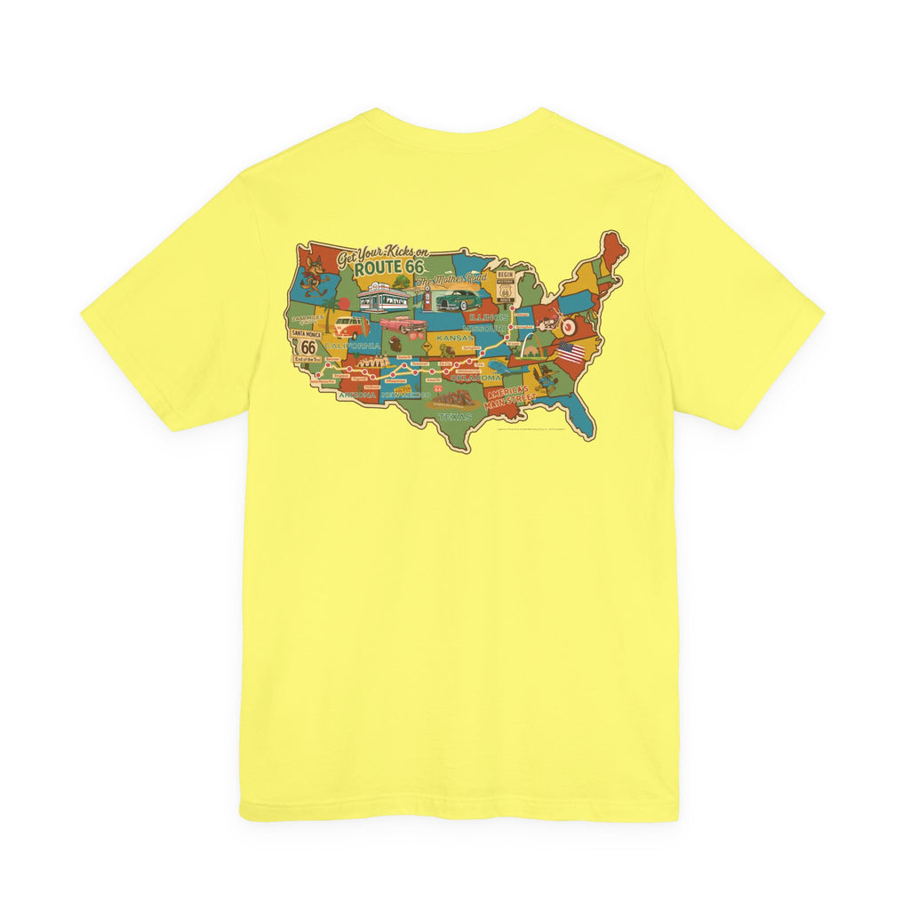 Legends of Route 66 100th Anniversary Landmark Map Design Cotton Front and Back Printed Short Sleeve Tee