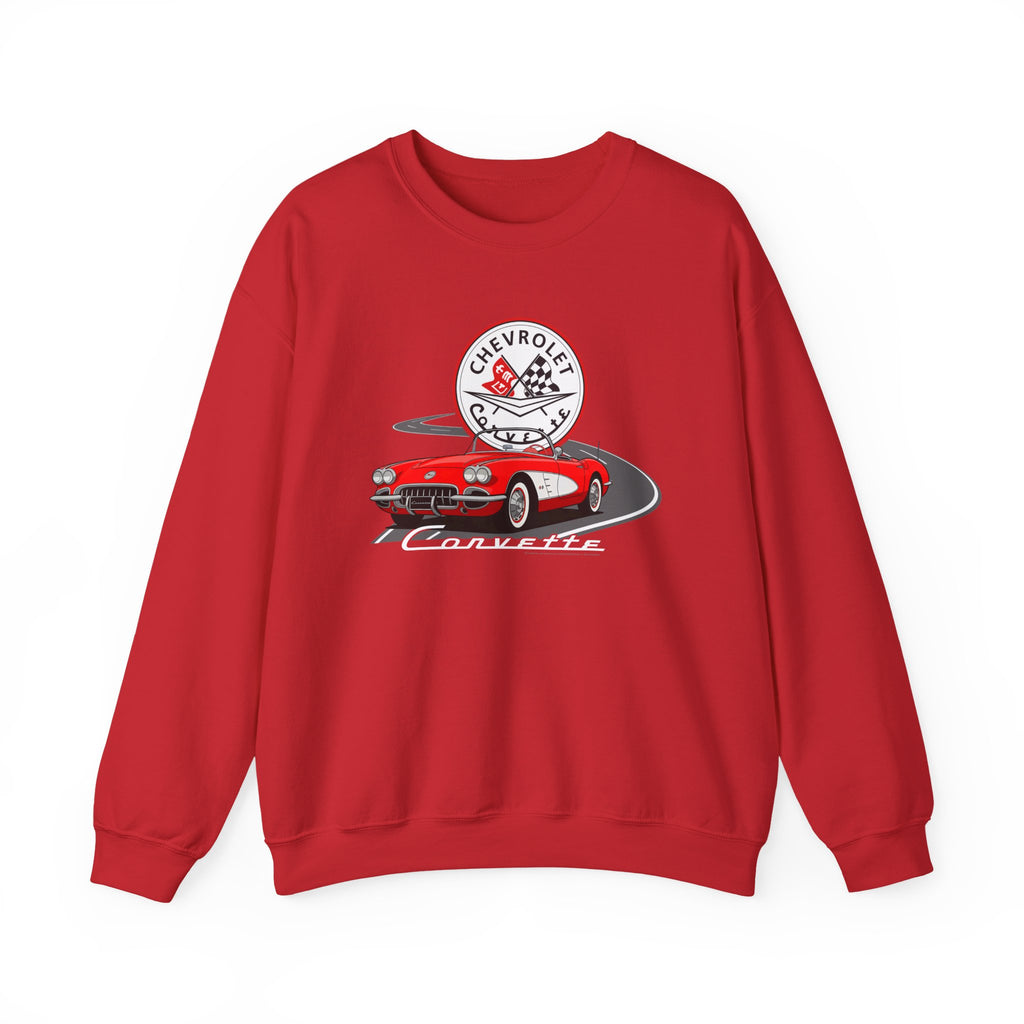 C1 Corvette Emblem & Track Crew Neck Cotton Blend Sweatshirt – Legends of the Road, Perfect for the Corvette Fan