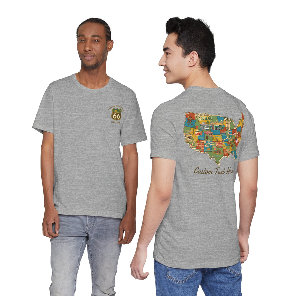 Legends of Route 66 100th Anniversary Landmark Map Design Cotton Front and Back Printed Personalized Short Sleeve Tee