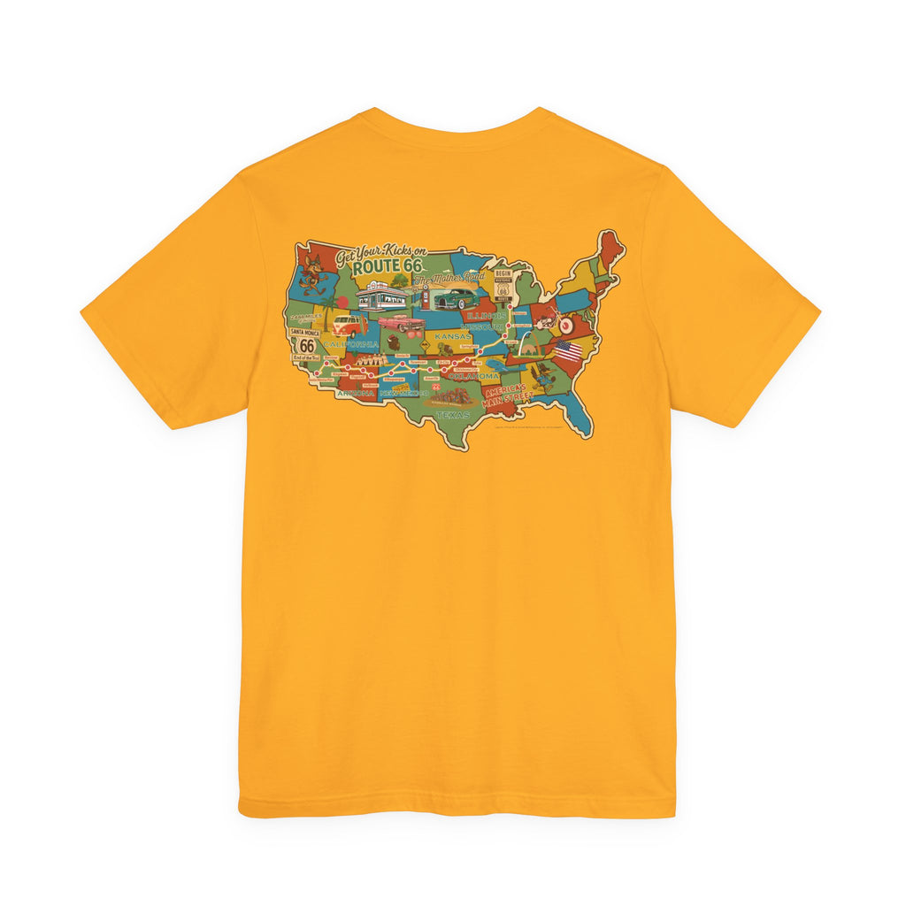 Legends of Route 66 100th Anniversary Landmark Map Design Cotton Front and Back Printed Short Sleeve Tee
