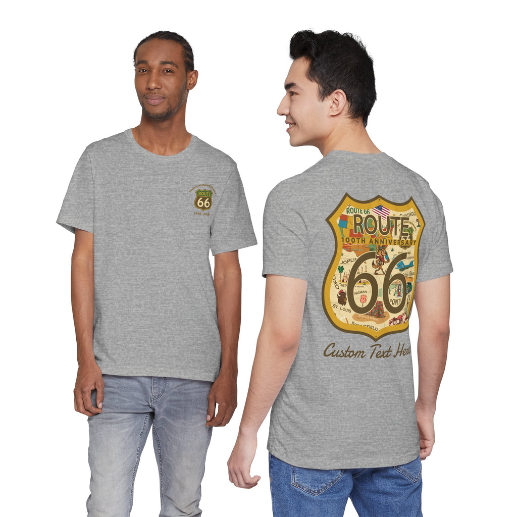Legends of Route 66 100th Anniversary Landmark Shield Design Cotton Front and Back Printed Personalized Short Sleeve Tee
