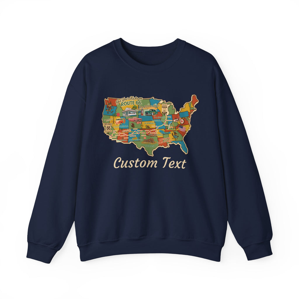 Legends of Route 66 100th Anniversary USA Map Personalized Fleece Crewneck Sweatshirt