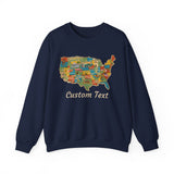 Legends of Route 66 100th Anniversary USA Map Personalized Fleece Crewneck Sweatshirt