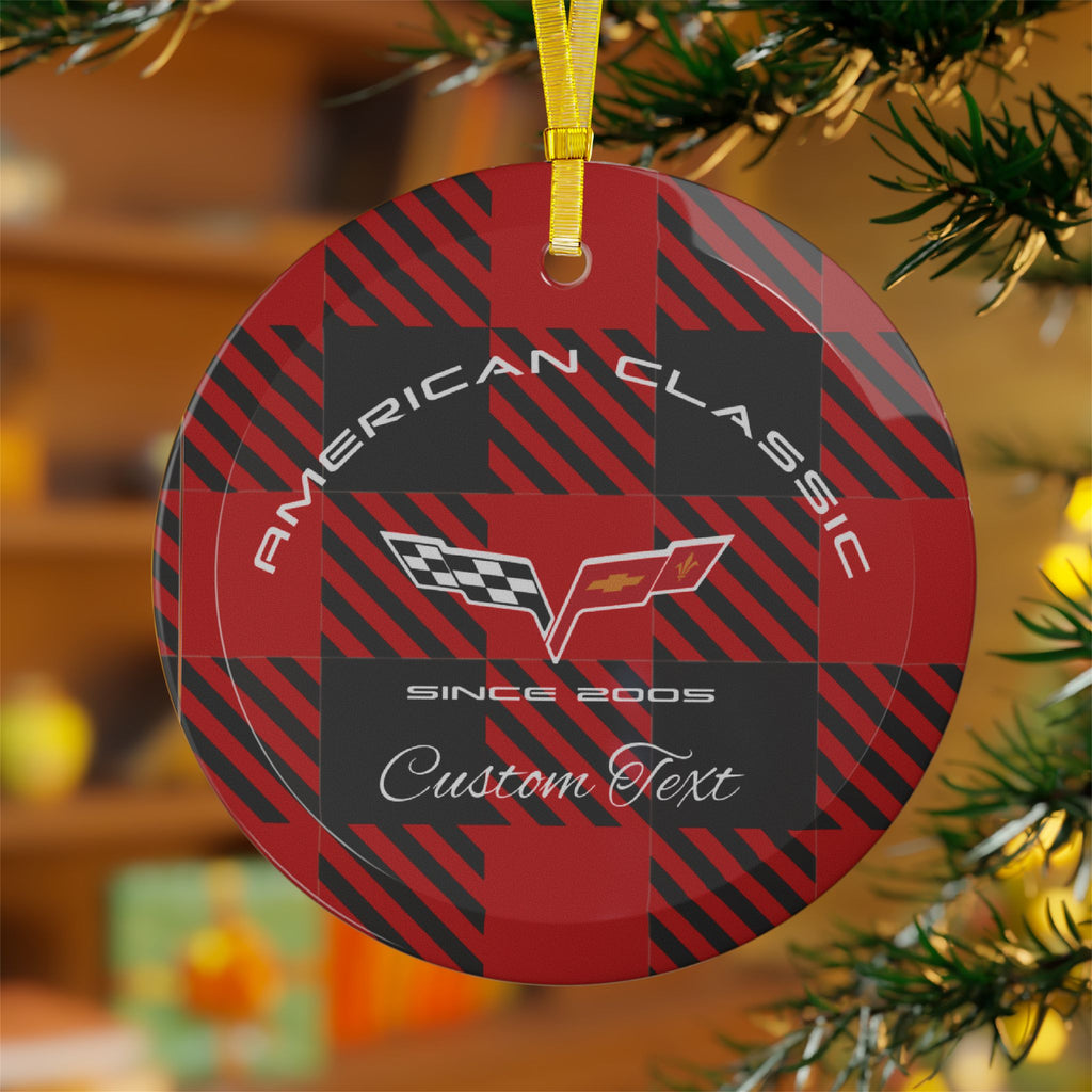 Personalized C6 Corvette Glass Christmas Ornament, Custom Holiday Gift for Corvette Fans, Perfect for Christmas Decor