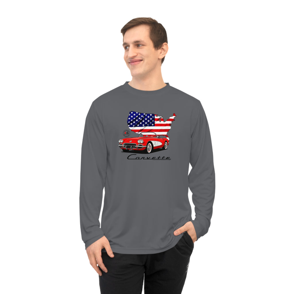 C1 Corvette American Flag Hooded Performance Long Sleeve Tee Legends of the Road – Perfect for the Corvette Fan