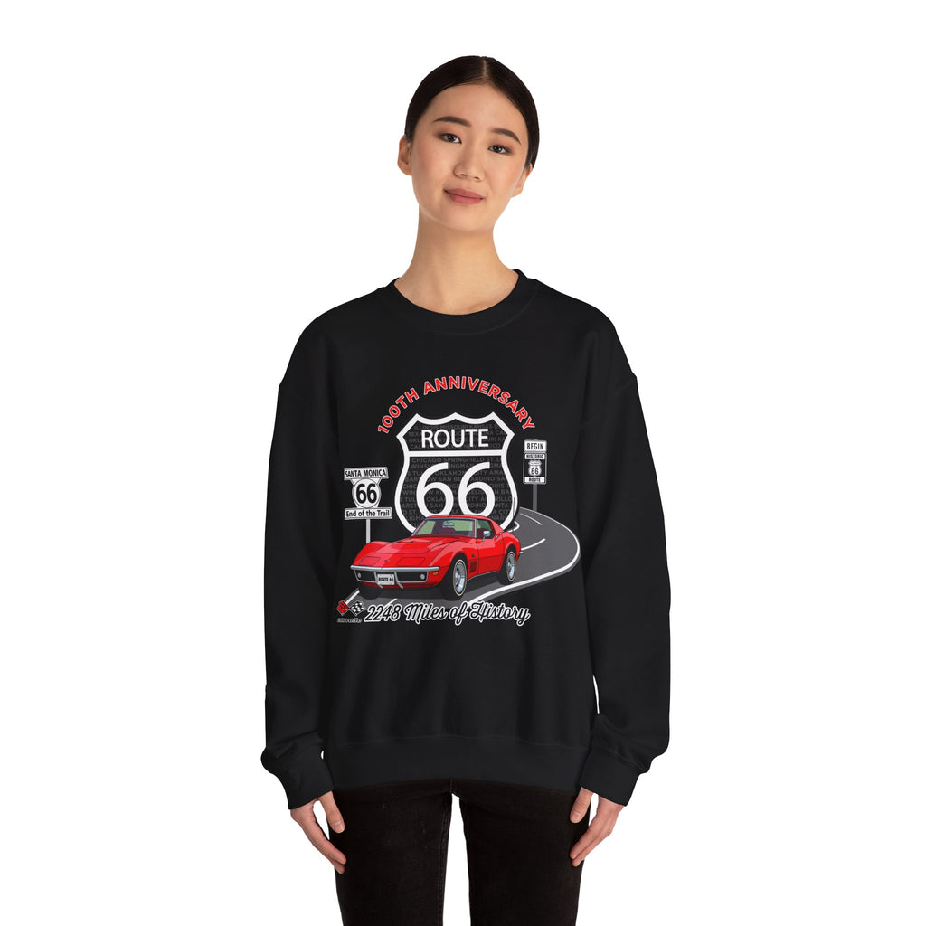 C3 Corvette Route 66 100th Anniversary Cotton Blend Sweatshirt – Legends of the Road, Perfect for the Corvette Fan