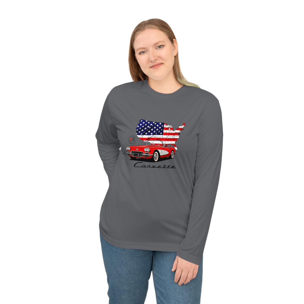 C1 Corvette American Classic Emblem Long Sleeve Performance Tee Shirt – Legends of the Road, Perfect for the Corvette Fan