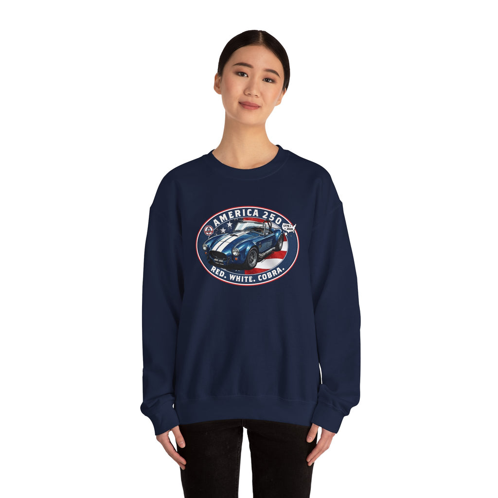 Shelby Blue Cobra 427 "Red. White. Cobra." America 250 Oval Crewneck Sweatshirt