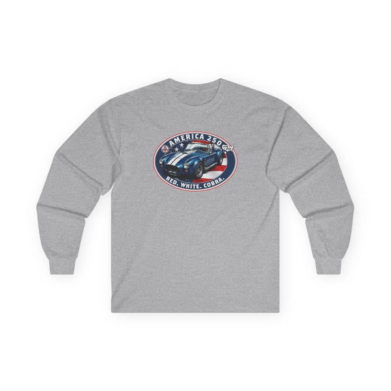 Shelby Cobra 427 "Red. White. Cobra." America 250 Oval Graphic Long-Sleeve T-Shirt