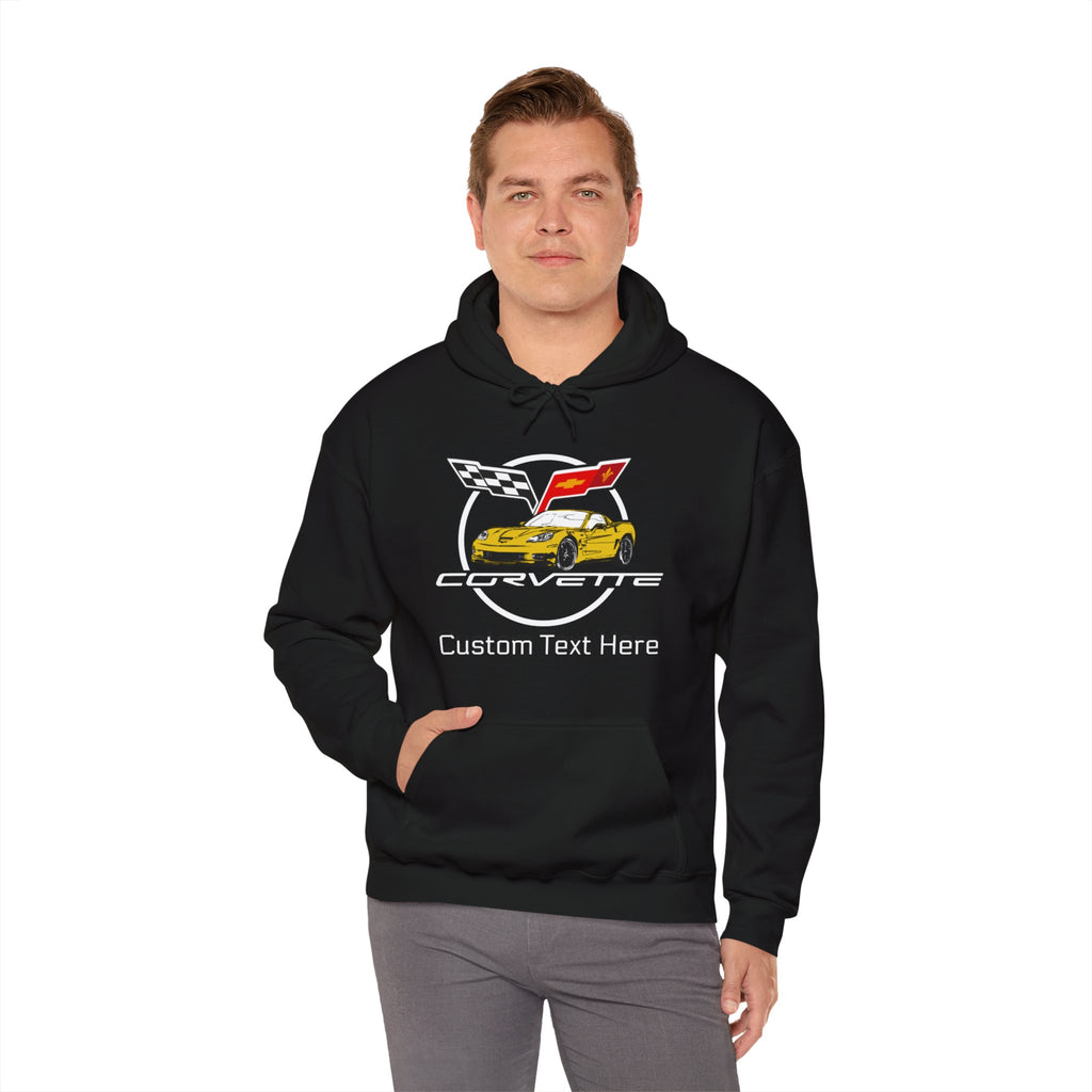 Custom C6 Corvette Hoodie, Personalized Yellow Car Color Cotton Blend Sweatshirt, Unisex Pullover for Car Lovers and Chevrolet Enthusiasts