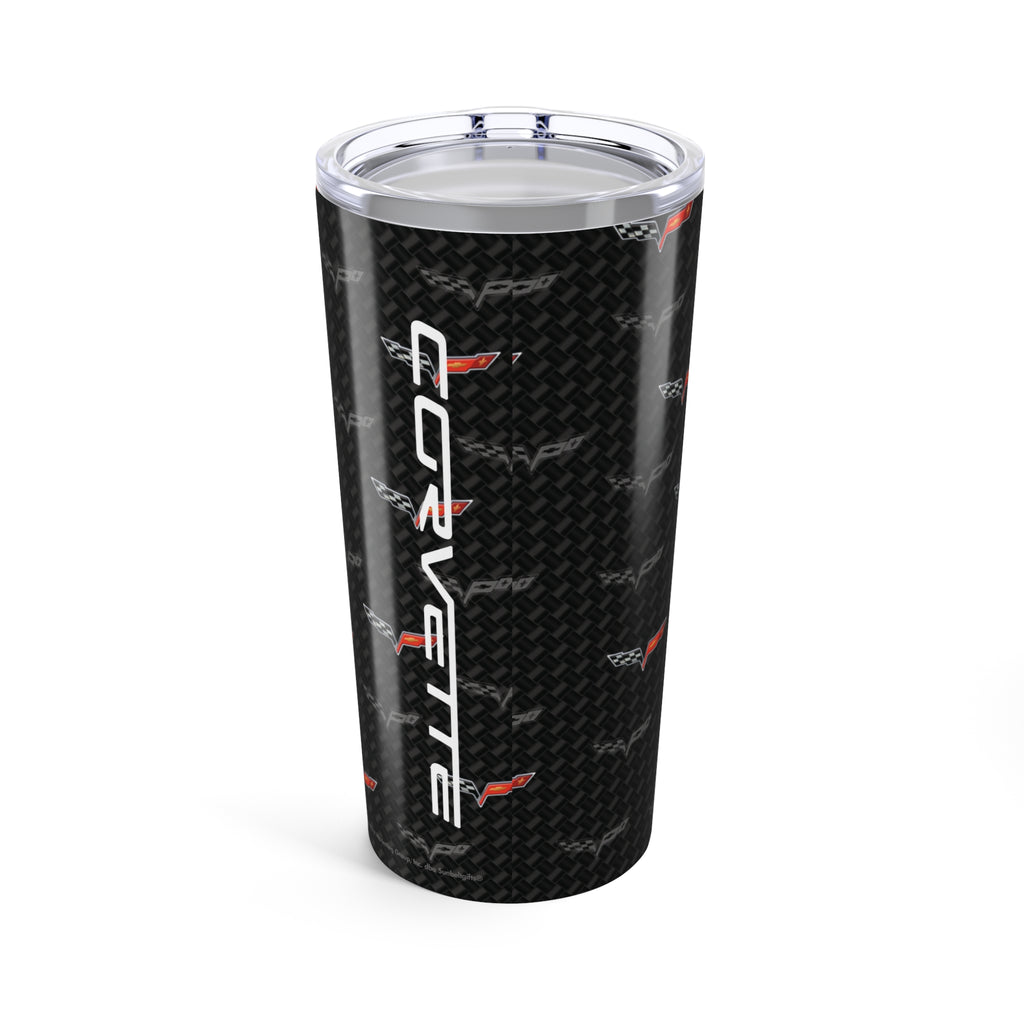 Corvette C6 Logo Toss  Pattern Carbon Tumbler 20oz | Retro Car Lover Travel Cup, Gift for Him, Car Enthusiast, Father's Day, Road Trip