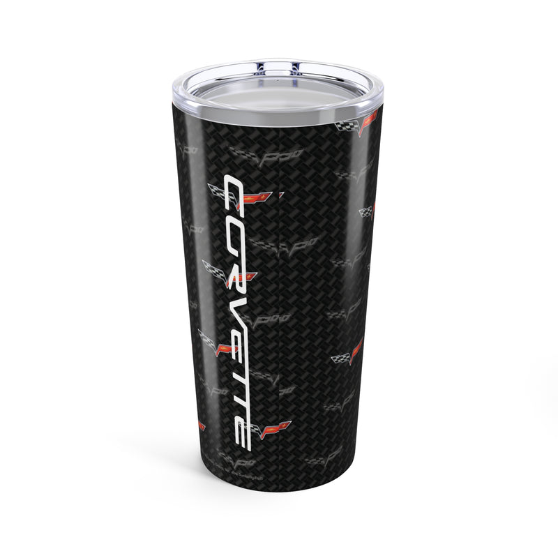 Corvette C6 Logo Toss  Pattern Carbon Tumbler 20oz | Retro Car Lover Travel Cup, Gift for Him, Car Enthusiast, Father's Day, Road Trip