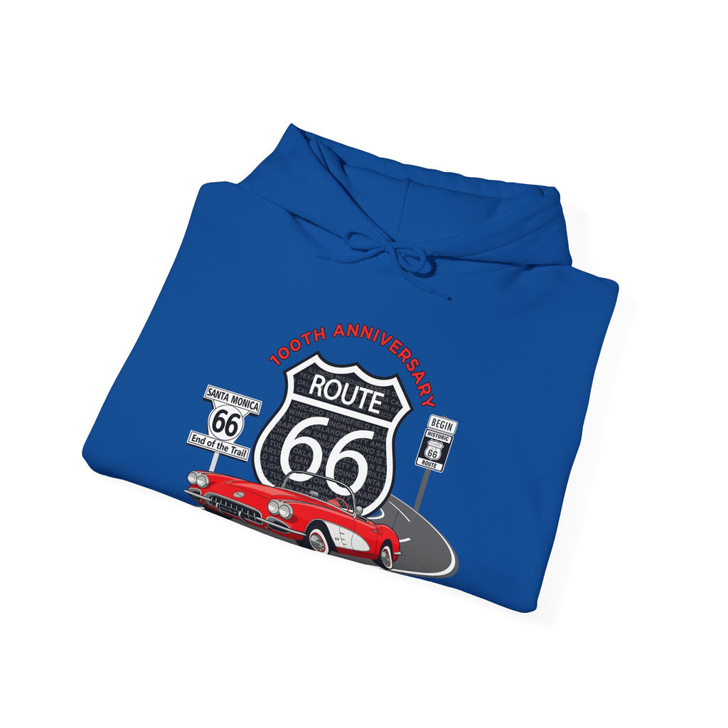 C1 Corvette Route 66 100th Anniversary Hooded Sweatshirt – Legends of the Road, Perfect for the Corvette Fan