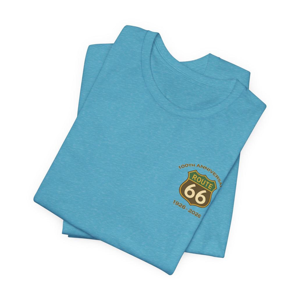 Legends of Route 66 100th Anniversary Landmark Collage Design Cotton Front and Back Printed Short Sleeve Tee