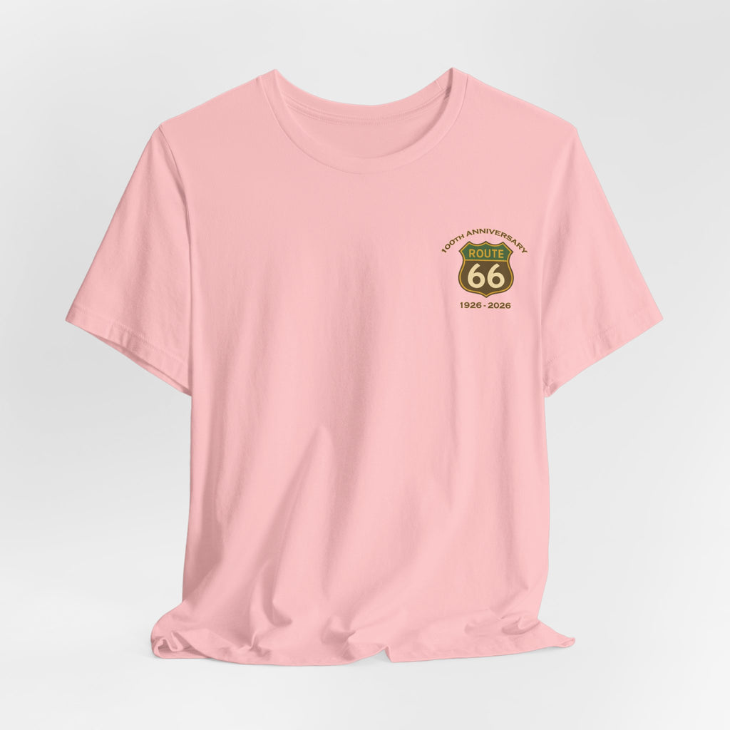 Legends of Route 66 100th Anniversary Landmark Map Design Cotton Front and Back Printed Short Sleeve Tee