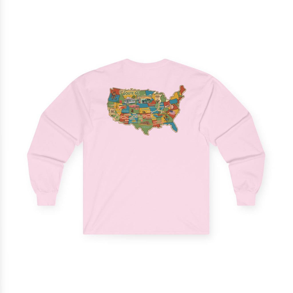 Legends of Route 66 100th Anniversary USA Map Cotton Front and Back Printed Tee - Long Sleeve