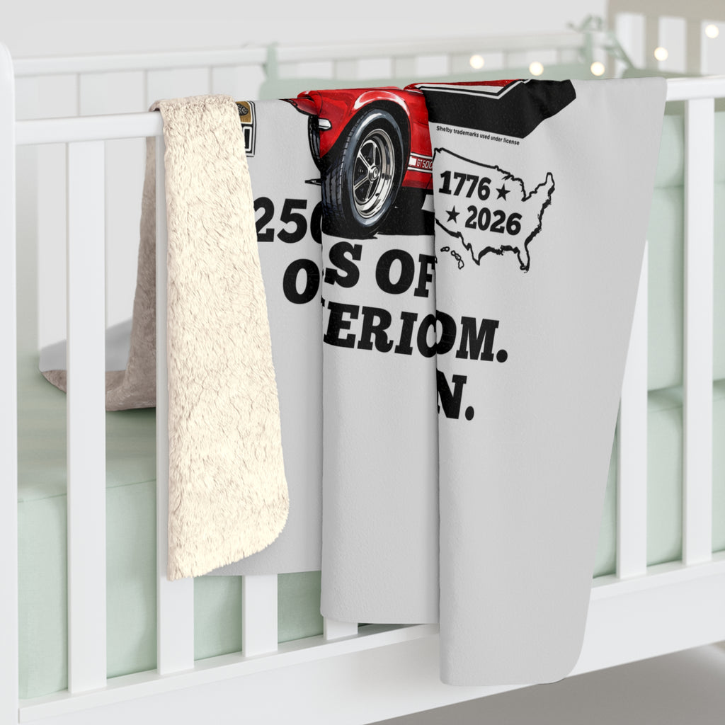 Shelby Red GT500 Power Legend "250 Years of Freedom. One American Icon." America 250 Premium Sherpa Blanket – 1776 to 2026