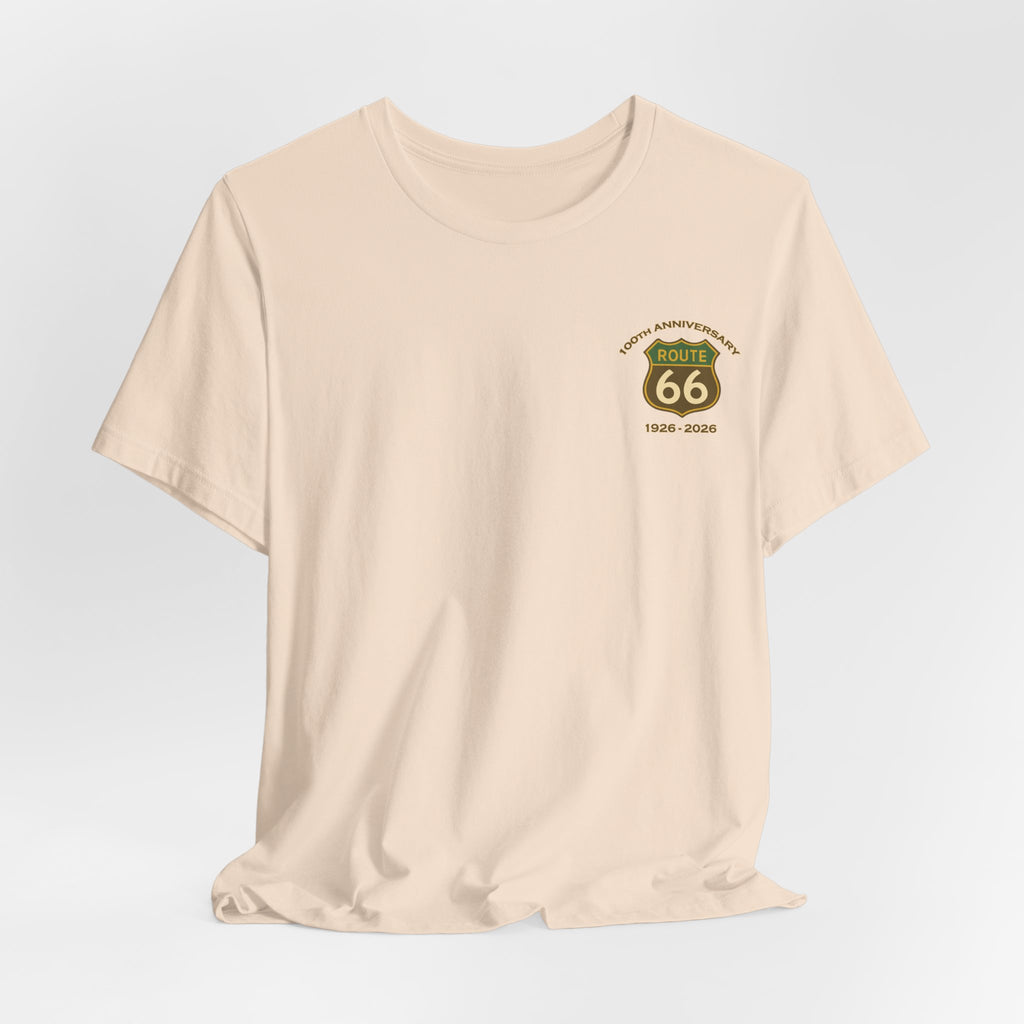 Legends of Route 66 100th Anniversary Landmark Shield Design Cotton Front and Back Printed Short Sleeve Tee