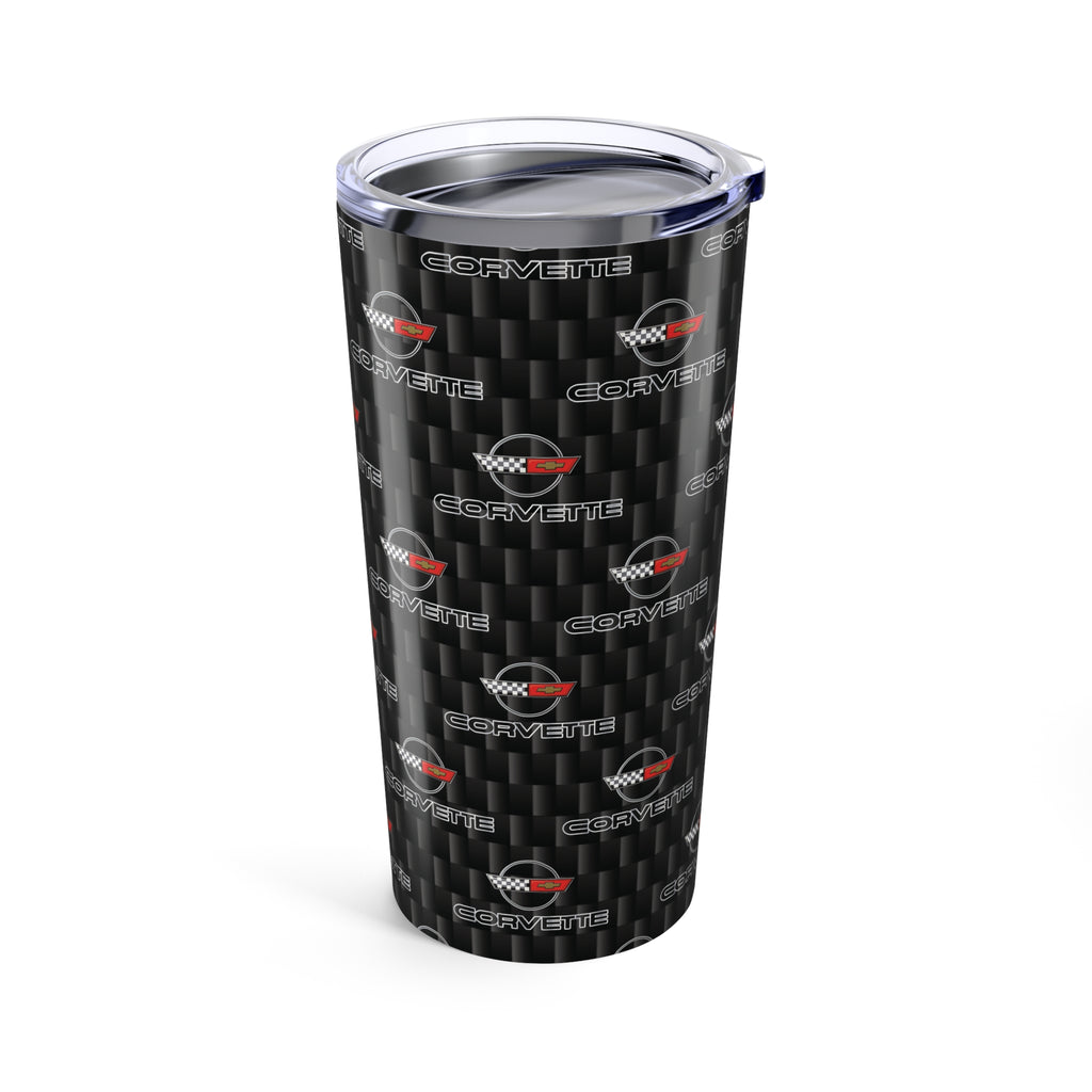 Corvette C4 Logo Repeat Pattern Carbon Tumbler 20oz | Retro Car Lover Travel Cup, Gift for Him, Car Enthusiast, Father's Day, Road Trip