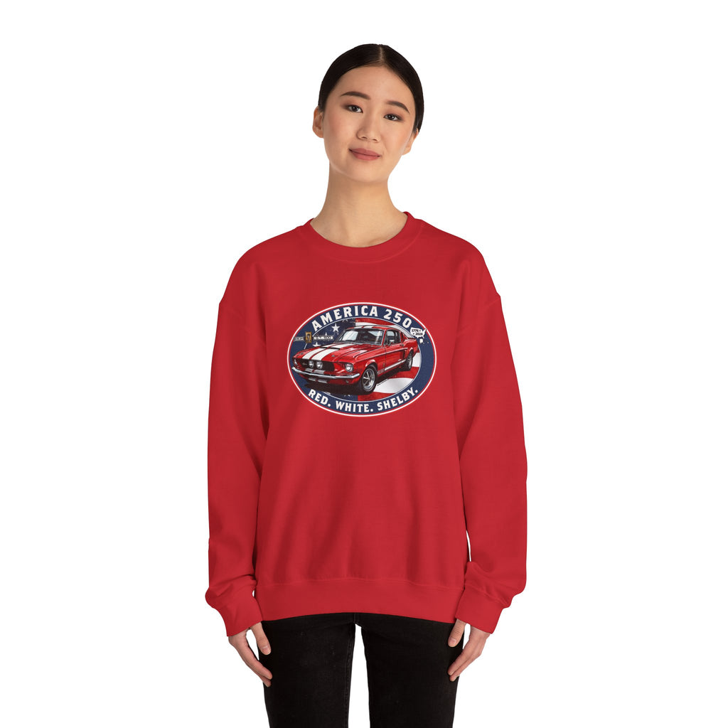 1967 Shelby GT500 "Red. White. Shelby." America 250 Oval Crewneck Sweatshirt