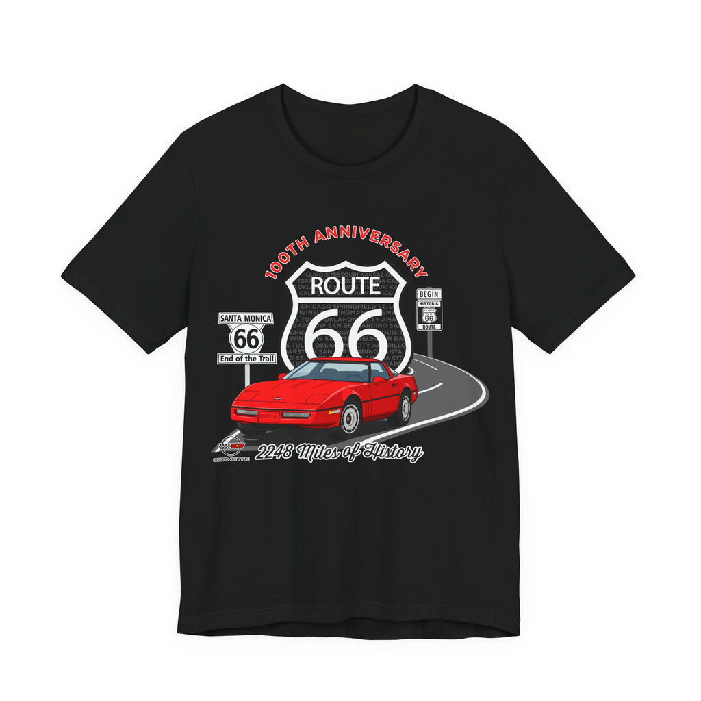 C4 Corvette Route 66 100th Anniversary Short Sleeve Tee – Legends of the Road, Perfect for the Corvette Fan
