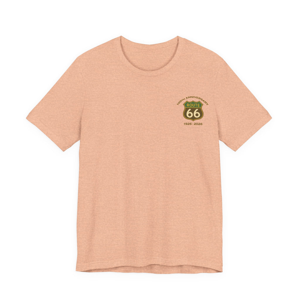 Legends of Route 66 100th Anniversary Landmark Map Design Cotton Front and Back Printed Short Sleeve Tee