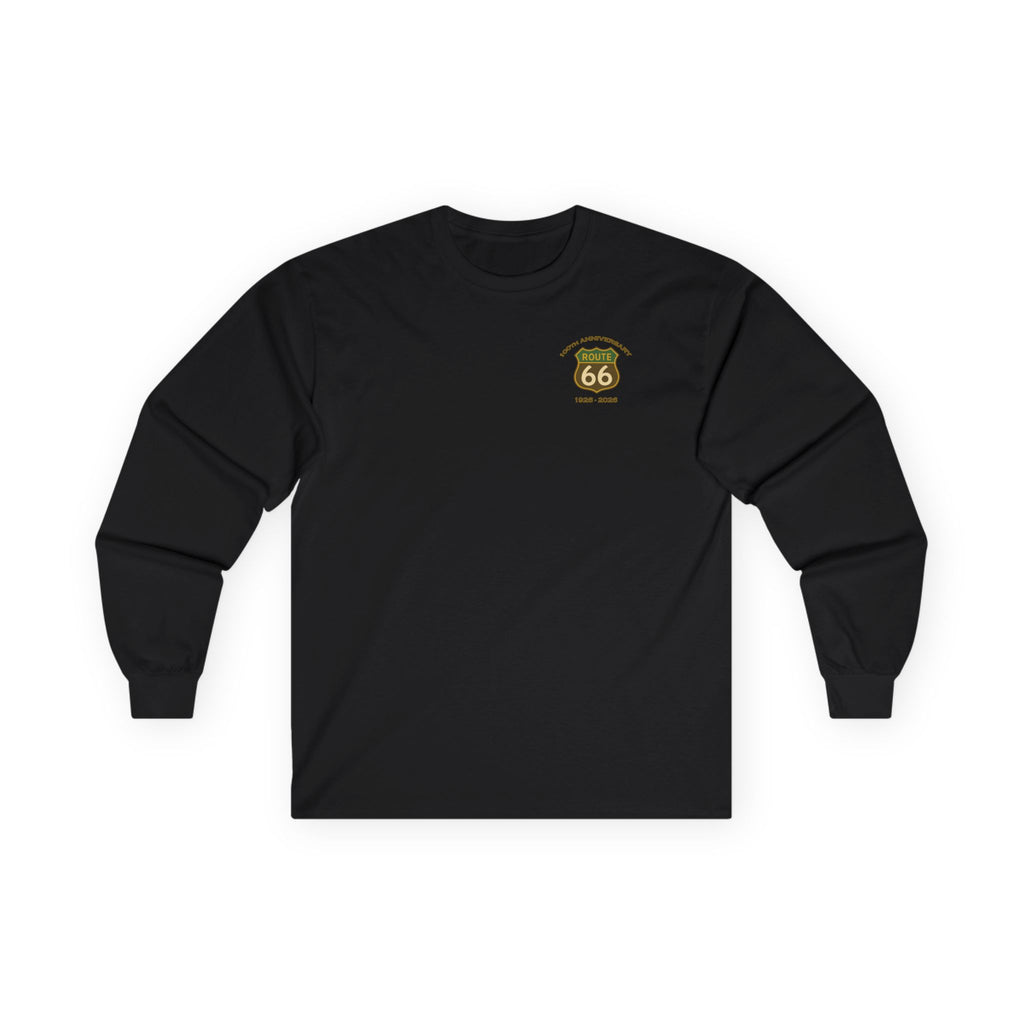 Legends of Route 66 100th Anniversary Landmark Collage Design Cotton Front and Back Printed Tee – Long Sleeve