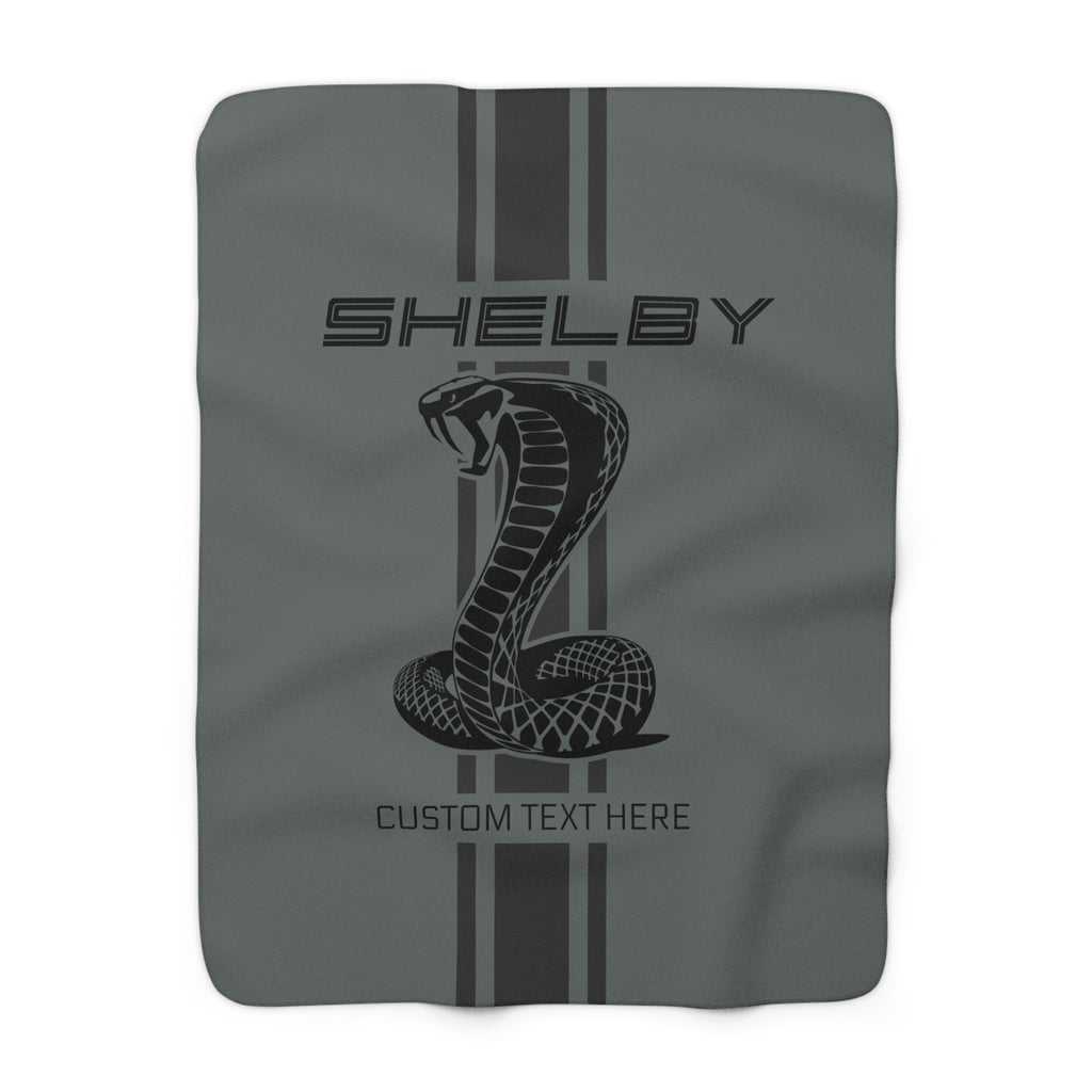 2024 Shelby Snake Stripe Carbon Fiber Personalized Sherpa Fleece Blanket, Neutral Grey Tone Color