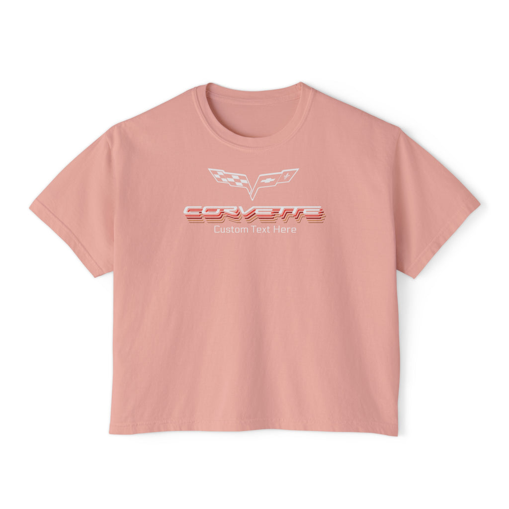 C6 Corvette Repeat Script Personalized Women's Cotton Boxy Tee, Multiple Colors, Chevy Apparel, Gifts