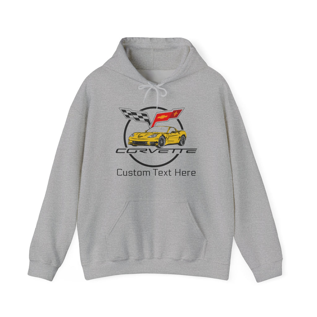 Custom C6 Corvette Hoodie, Personalized Yellow Car Color Cotton Blend Sweatshirt, Unisex Pullover for Car Lovers and Chevrolet Enthusiasts