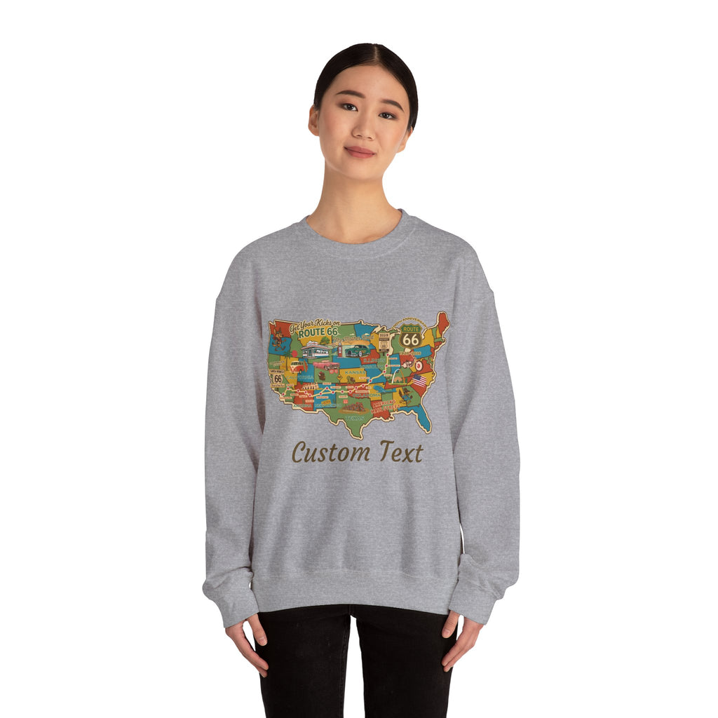 Legends of Route 66 100th Anniversary USA Map Personalized Unisex Fleece Crewneck Sweatshirt