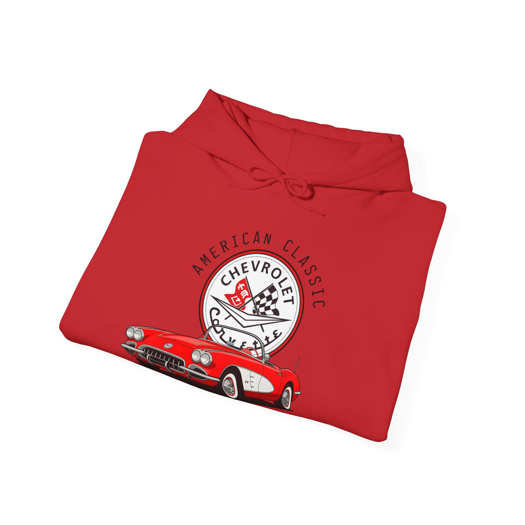 C1 Corvette American Classic Emblem Cotton Blend Hooded Sweatshirt – Legends of the Road, Perfect for the Corvette Fan