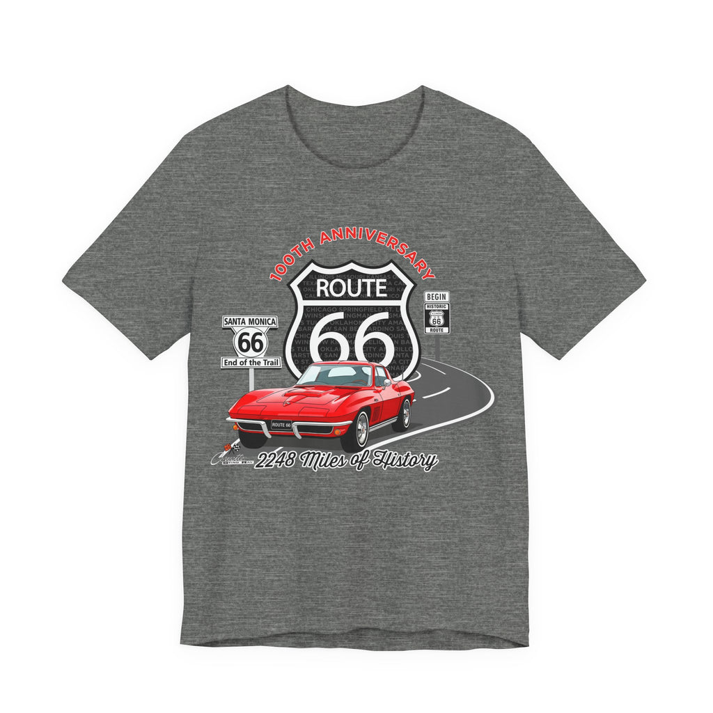 C2 Corvette Route 66 100th Anniversary Short Sleeve Tee – Legends of the Road, Perfect for the Corvette Fan