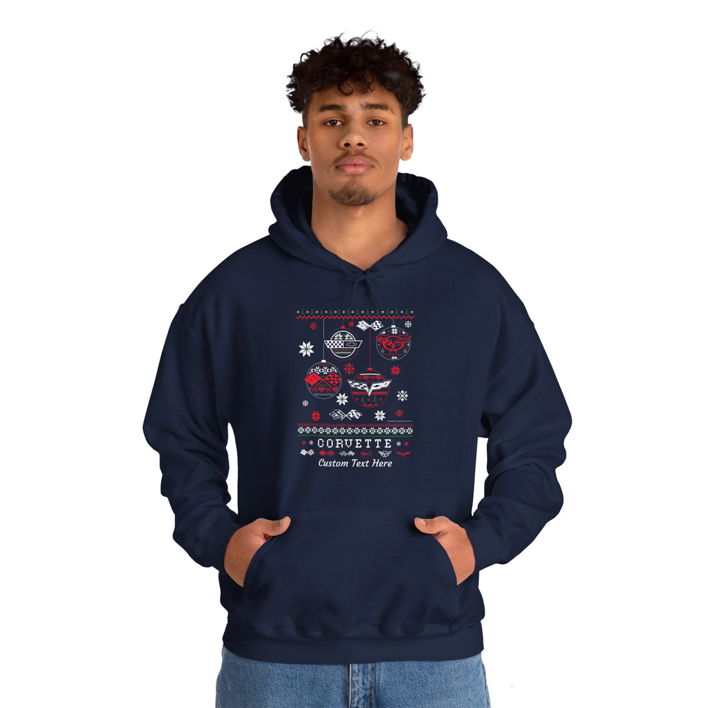 Corvette Ugly Sweater Christmas Personalized Cotton Blend Hooded Sweatshirt