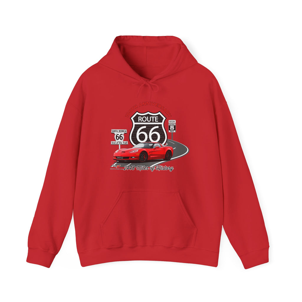 C6 Corvette Route 66 100th Anniversary Hooded Sweatshirt – Legends of the Road, Perfect for the Corvette Fan