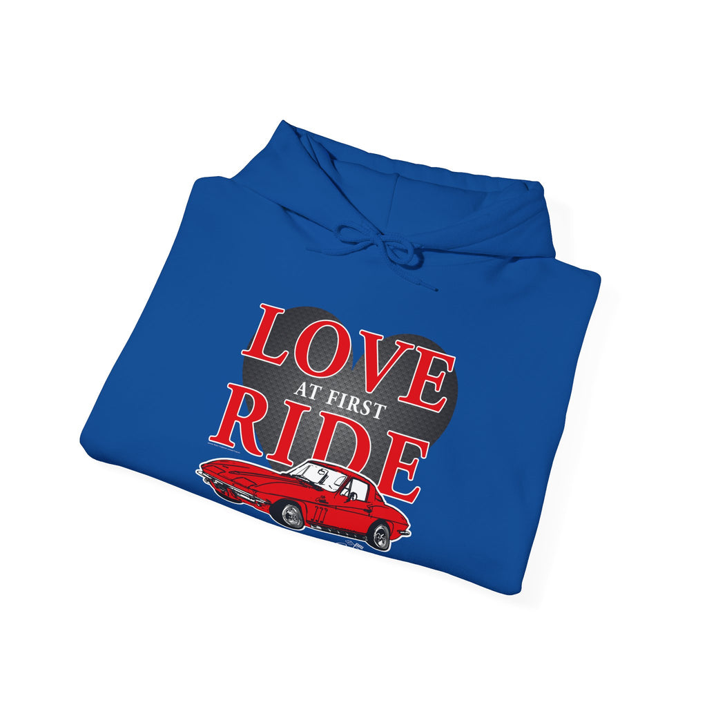 Chevrolet Corvette C2 Love at First Ride Personalized Cotton-Blend Hoodie, Unisex Pullover Sweatshirt, Gift for Car Enthusiasts