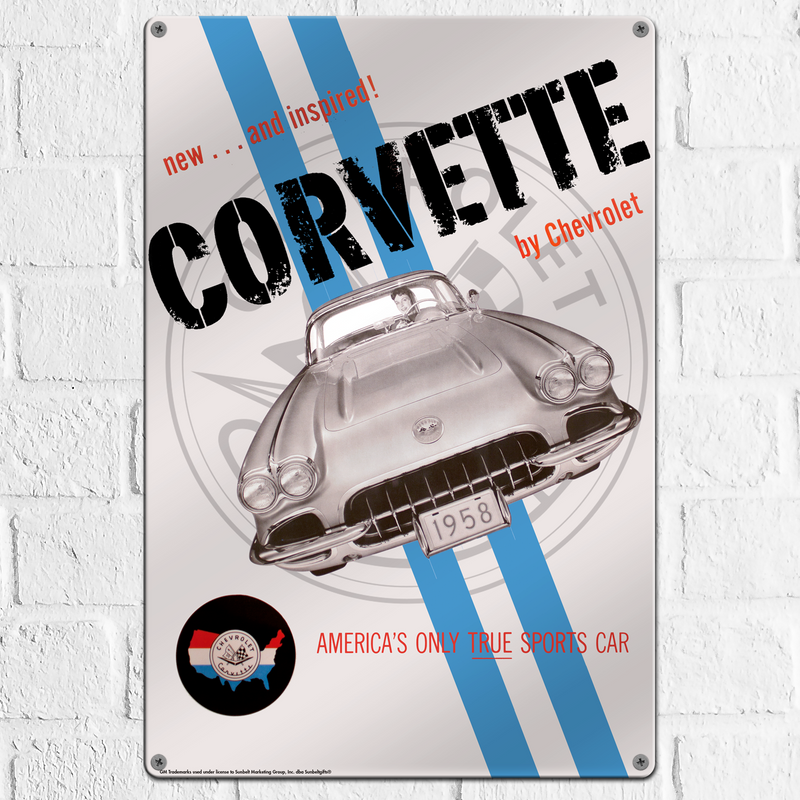Corvette 1958 C1 12"x18" Metal Wall Decor – Vintage Muscle Car Premium Aluminum Wall Art, Classic Muscle Car Decor for Garage, Man Cave, Bar, or Home
