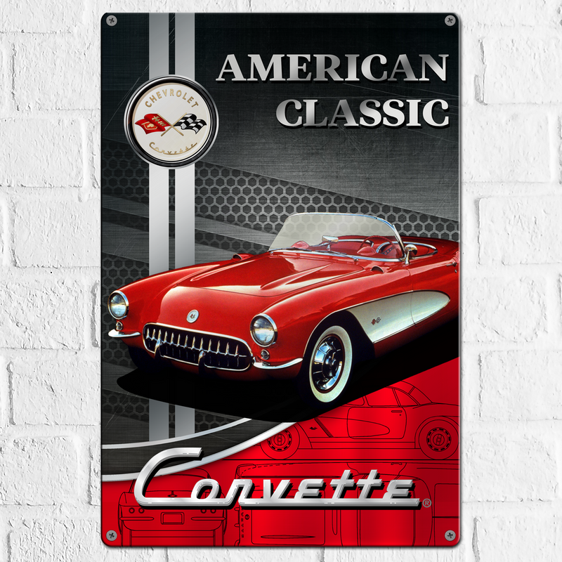 Corvette C1 12"x18" Metal Wall Decor – Vintage Muscle Car Premium Aluminum Wall Art, Classic Muscle Car Decor for Garage, Man Cave, Bar, or Home
